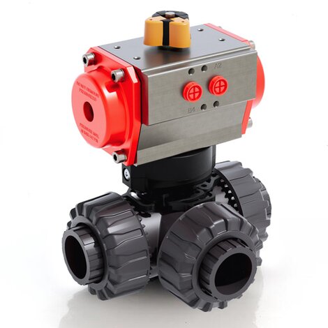 LKDLV/CP SA - pneumatically actuated DUAL BLOCK® 3-way ball valve