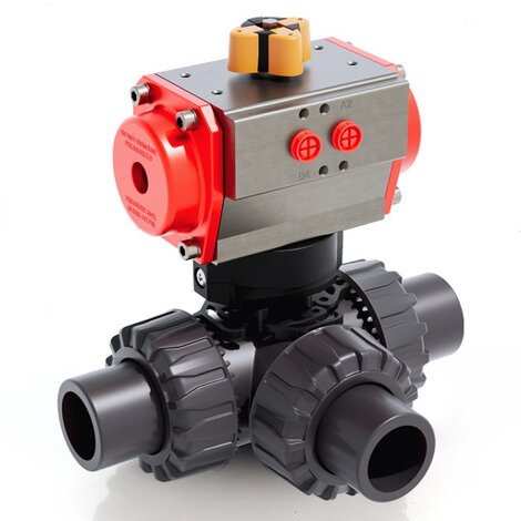 TKDJV/CP DA - pneumatically actuated DUAL BLOCK® 3-way ball valve