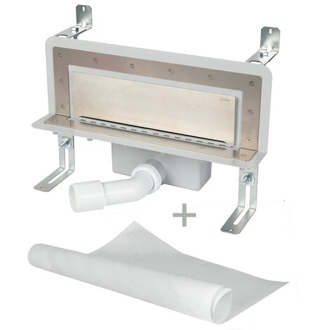 Accessible wall slot channel with 50 mm trap. With geo-textile water tightening fabric. Frontal orientable outlet