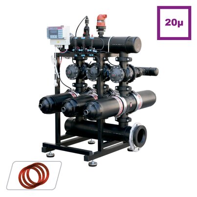 3'' double body automatic filtration stations 25 microns. <b>HORIZONTAL CONFIGURATION</b>