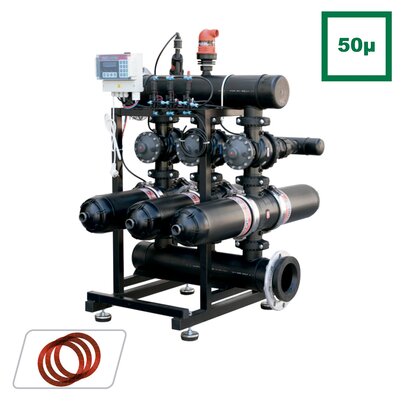 3'' double body automatic filtration stations 50 microns. <b>HORIZONTAL CONFIGURATION</b>