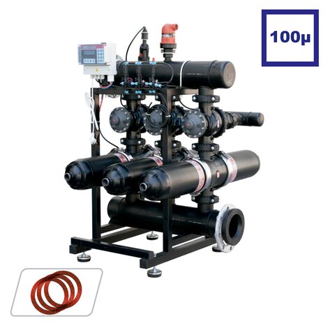 3'' double body automatic filtration stations 100 microns. HORIZONTAL CONFIGURATION