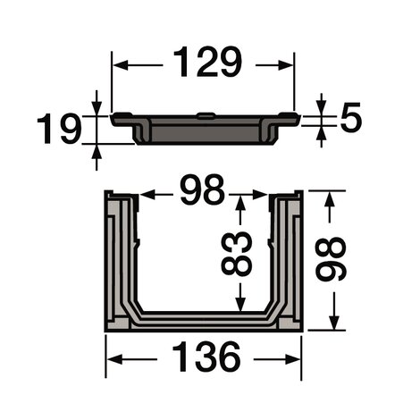 Channel with cast iron grate - B125 - L100 int/130 ext Connecto
