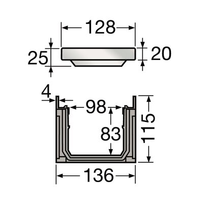 Channel with steel grate - B125 - L100 int/130 ext Connecto