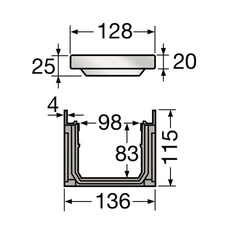 Low channel with stainless steel grate - A15 - L100 int/130 ext Connecto