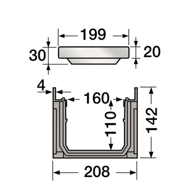 Connecto Channel with Steel Grate - B125 - L150 int/200 ext