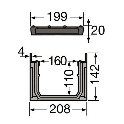 Channel with cast iron grate - B125 - L150 int/200 ext Connecto