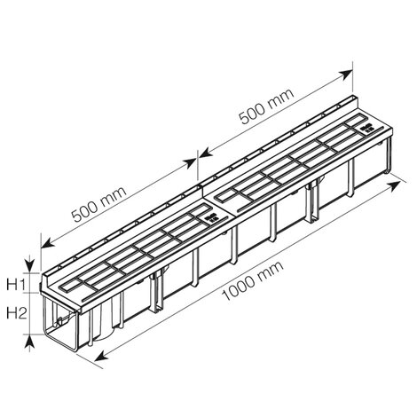 KIT: 2 low slot grills with 1 PP channel 130x1000