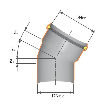 PP-PVC reducing bends (Ø110-100)
